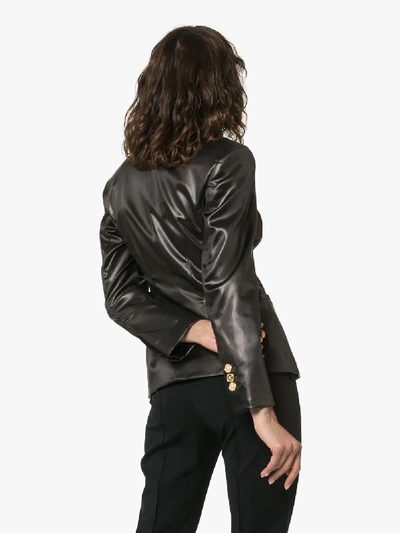 Shop Versace Fitted Faux Leather Blazer Jacket In Black
