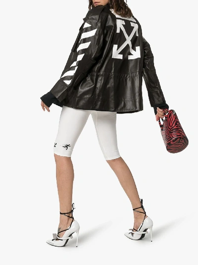 Shop Off-white Logo Print High Neck Oversized Leather Jacket In Black
