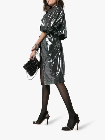Shop Christopher Kane Iridescent Belted Trench Coat In Black