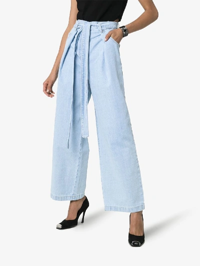 Shop Juunj Juun.j Wide Leg Pleated Jeans In Blue