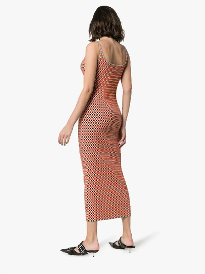 Shop Paco Rabanne Reversible Checked-knitted Cotton-blend Dress In M105 Grey/red