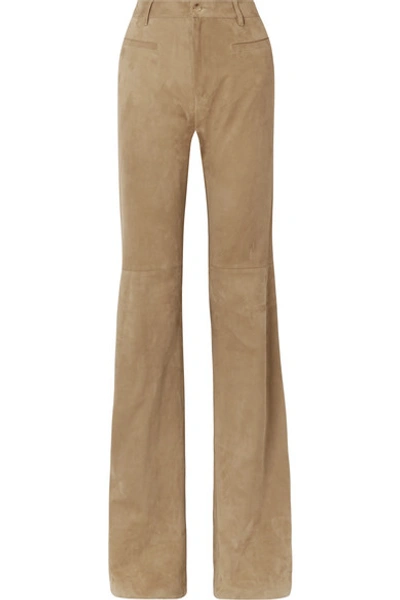 Shop Nili Lotan Heidi Suede Flared Pants In Mushroom