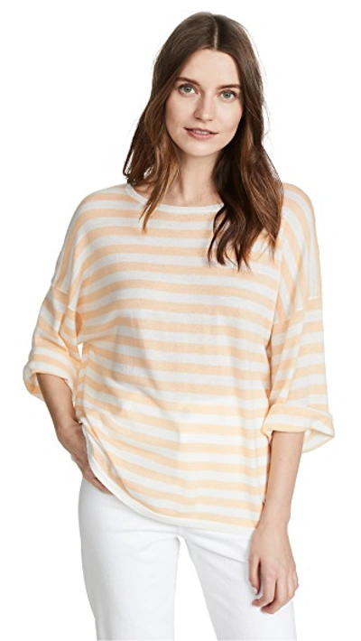 Shop Vince Striped Boxy Tee In Cream/pale Ochre