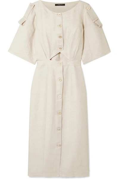 Shop Derek Lam Cutout Linen-blend Midi Dress In Ivory