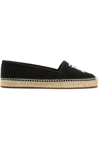 Shop Burberry Tabitha Leather-trimmed Logo-detailed Canvas Espadrilles In Black