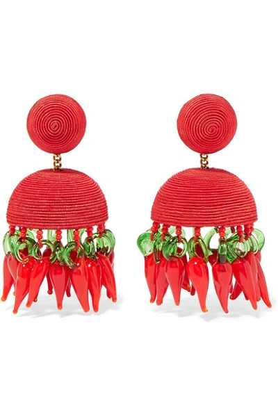 Shop Rebecca De Ravenel Paprika Silk, Bead And Glass Earrings In Red