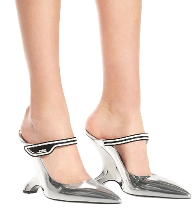 Shop Prada Metallic Leather Mules