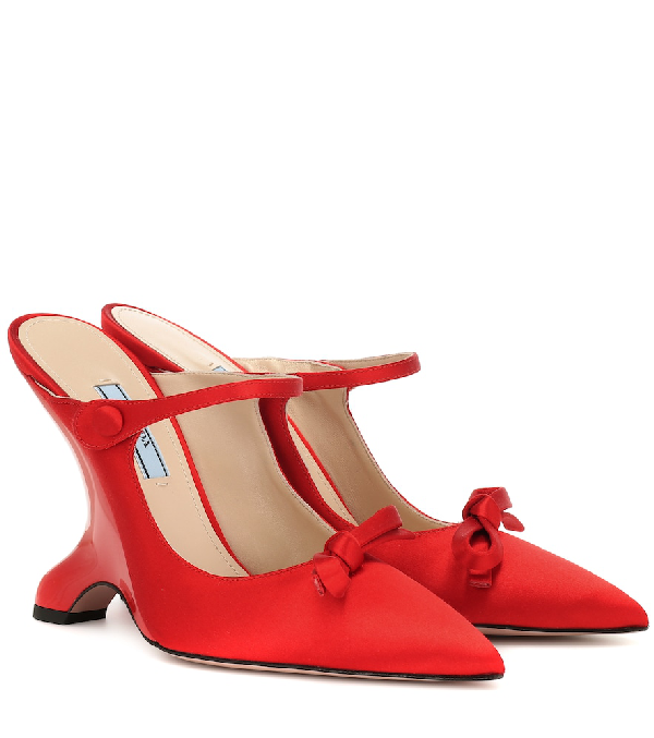 red satin mules