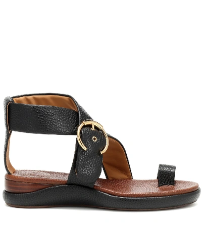 Shop Chloé Wave Leather Sandals In Black