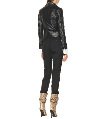 Shop Saint Laurent Embroidered Leather Jacket In Black