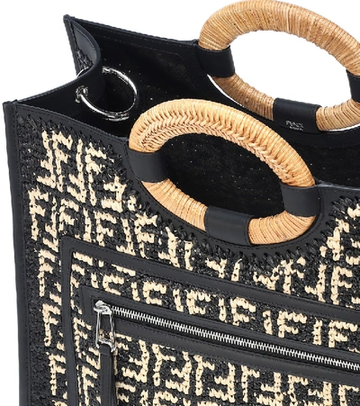 Shop Fendi Runaway Raffia Tote In Black