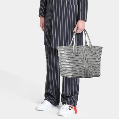 Shop Anya Hindmarch The Neeson Tote In Silver Crinkled Metallic Calfskin