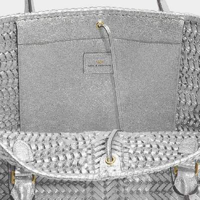 Shop Anya Hindmarch The Neeson Tote In Silver Crinkled Metallic Calfskin