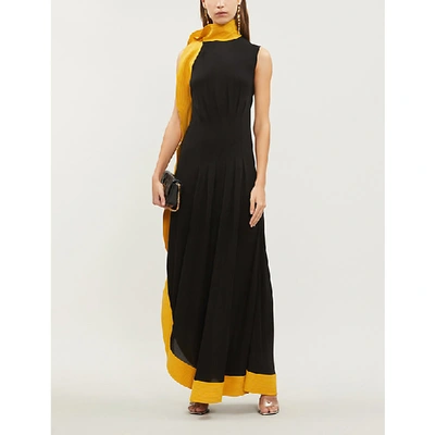 Shop Givenchy High-neck Contrast-trim Woven Gown In Black