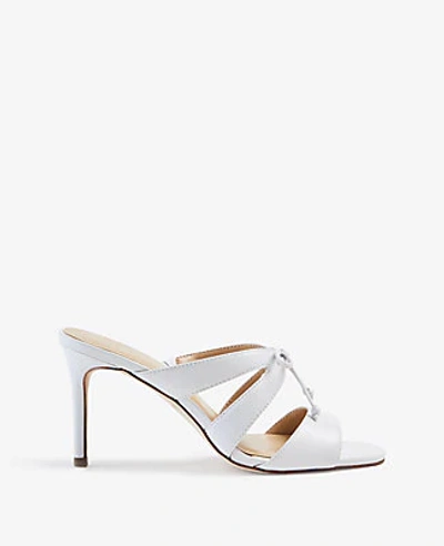 Shop Ann Taylor Mathilda Bow Heeled Leather Sandals In White