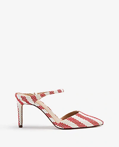 Shop Ann Taylor Jodie Striped Mule Pumps In Blazing Red