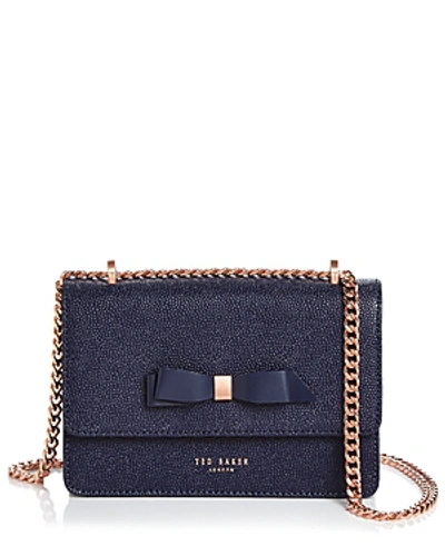 Shop Ted Baker Jayllaa Bow Leather Convertible Crossbody In Navy/rose Gold