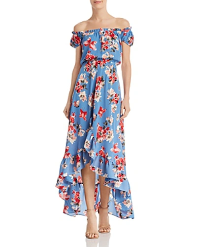 Shop Aqua Off-the-shoulder Floral Maxi Dress - 100% Exclusive In Multi