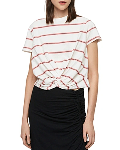 Shop Allsaints Carme Twist-front Striped Tee In Pink Chalk