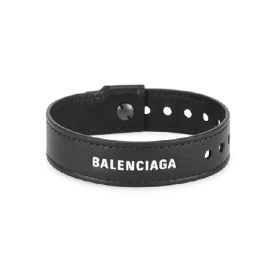 Shop Balenciaga Black Logo Leather Bracelet