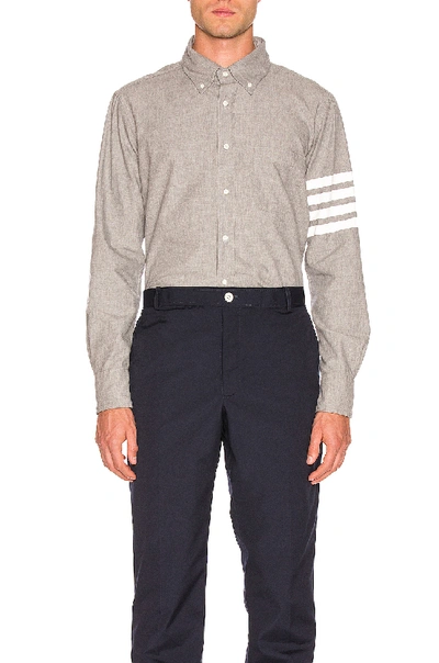 Thom Browne 4-bar Straight Fit Chambray Button-down Shirt In Medium Grey