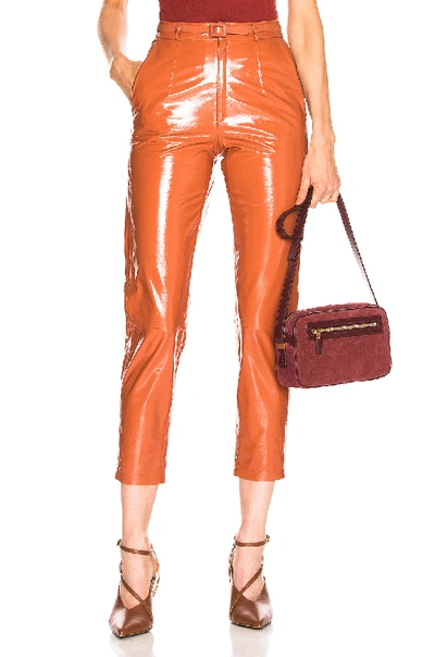 Shop Zeynep Arcay Mom Patent Leather Pants In Brick