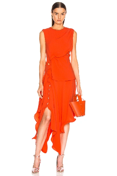 Shop Sies Marjan Helena Ruffle Asymmetrical Full Dress In Blood Orange