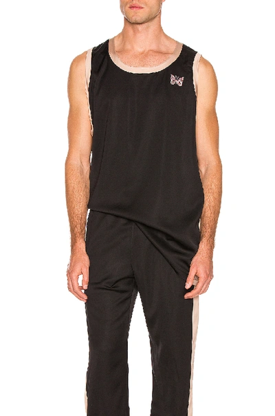 Papillion Embroidered Side Line Tank Top In Black