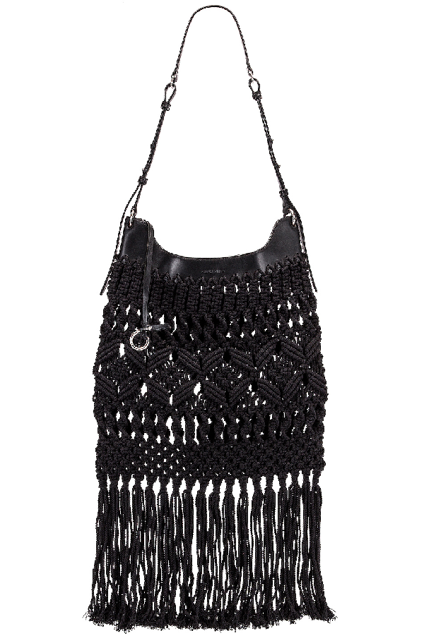 Isabel Marant Teomia Fringed Open Knit And Leather Bag In Black | ModeSens