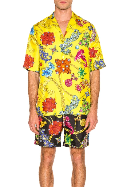 Shop Versace Printed Shirt In Novelty,yellow In Yellow & Stampa