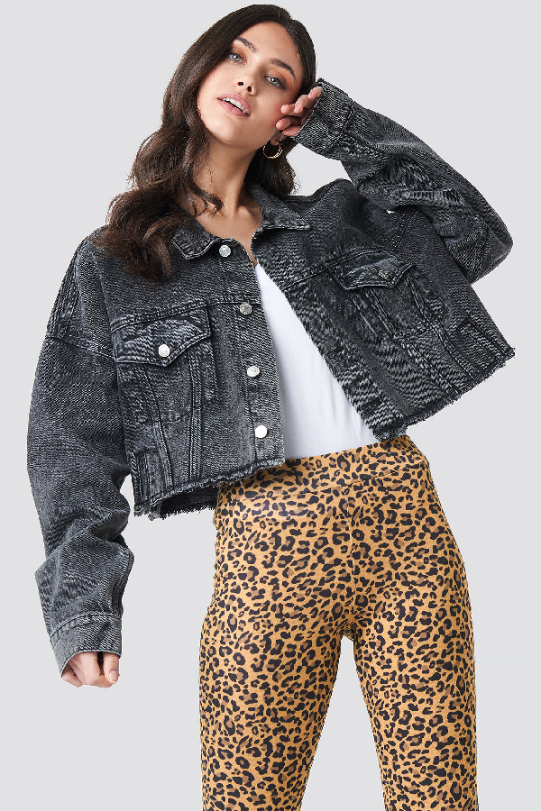 cropped black denim jacket zara