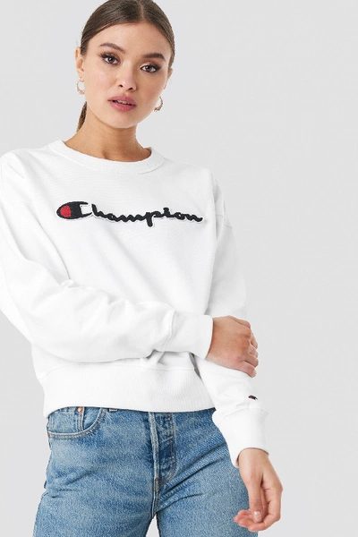 Shop Champion Crewneck Logo Sweatshirt - White