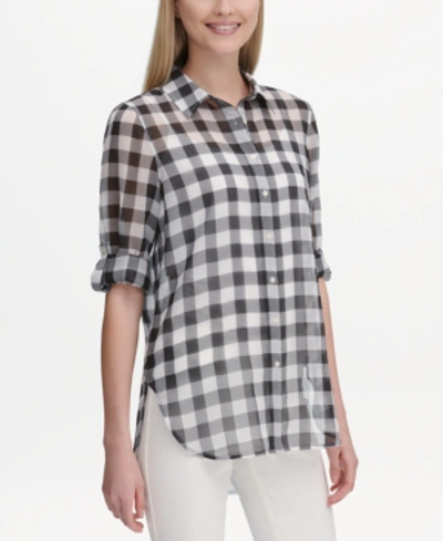 Shop Calvin Klein Gingham-print Utility Shirt In Black White/black