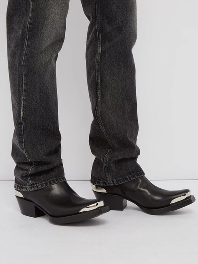 Metal Toecap Leather Cowboy Boots In Black