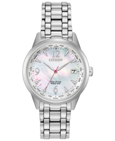 Shop Citizen Eco-drive Women's World Time (non A-t) Stainless Steel Bracelet Watch 36mm In Silver