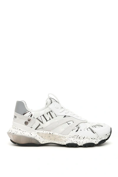 Shop Valentino Vltn Bounce Sneakers With Feathers In Bianco Nero Bianco Palladium|bianco