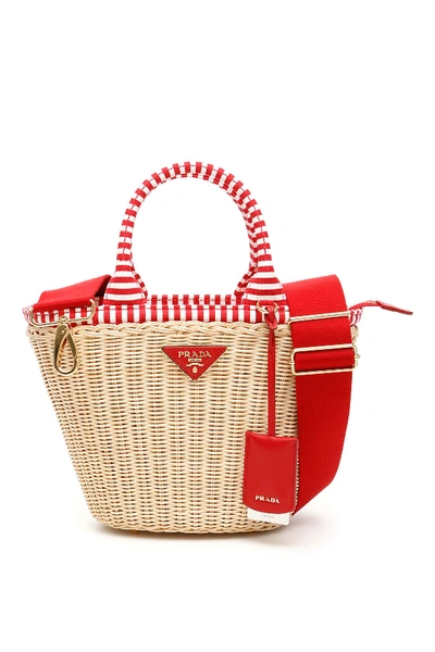Red Gingham Wicker Straw Bag