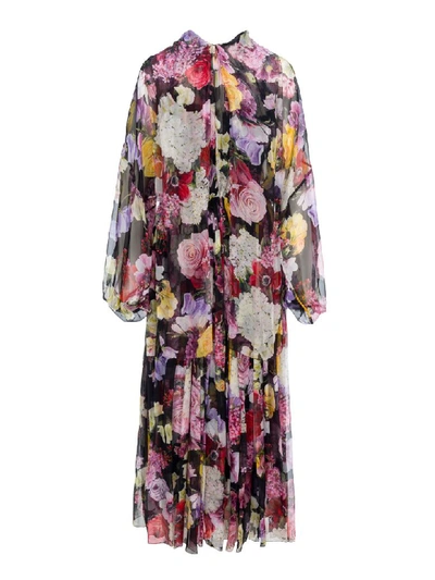 Shop Dolce & Gabbana Floral Print Dress In Black + Floral Print