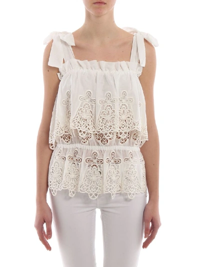 Shop Dolce & Gabbana Embroidered Top In Bianco Naturale