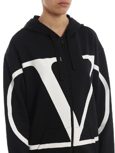 Shop Valentino Logo Print Zip Hoodie In Ni Nero/bianco
