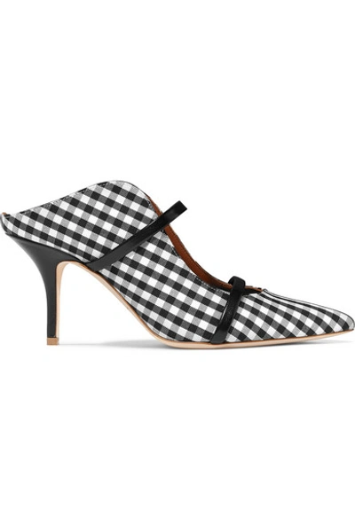 Shop Malone Souliers Maureen 70 Leather-trimmed Gingham Canvas Mules In Black