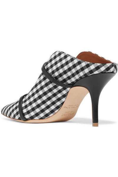 Shop Malone Souliers Maureen 70 Leather-trimmed Gingham Canvas Mules In Black