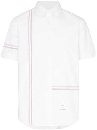 Shop Thom Browne Stripe Detail Short Sleeve Shirt - White