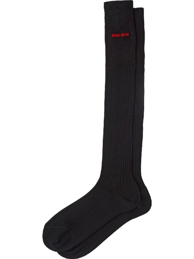 Shop Miu Miu Bestickte Socken - Schwarz In Black