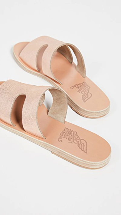 Shop Ancient Greek Sandals Apteros Slide Sandals In Pink Metal/sand