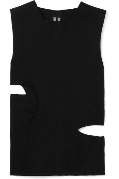 Shop Rick Owens Mesh-trimmed Cutout Silk-jersey Tank In Black
