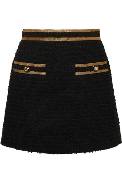 Shop Gucci Metallic-trimmed Cotton-blend Tweed Mini Skirt In Black