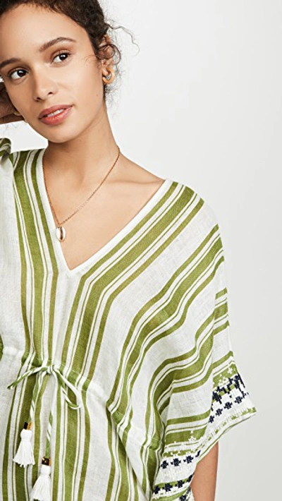 Shop Tory Burch Ravena Awning Stripe Beach Caftan In New Ivory/rich Olive/tory Navy