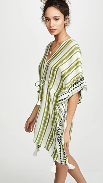 Shop Tory Burch Ravena Awning Stripe Beach Caftan In New Ivory/rich Olive/tory Navy