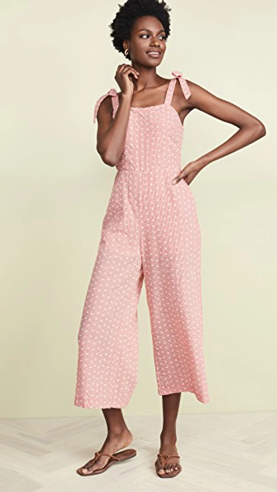Shop Lerumi Marianna Jumpsuit In Embroidered Red Gingham